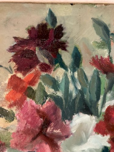 Peinture Huile Carton Fleurs Fleur Post Impressionniste a identifier 1950