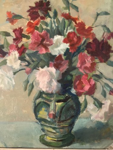 Peinture Huile Carton Fleurs Fleur Post Impressionniste a identifier 1950