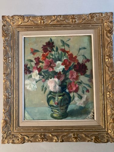 Peinture Huile Carton Fleurs Fleur Post Impressionniste a identifier 1950