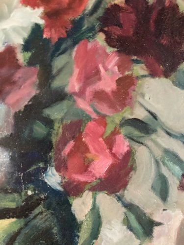 Peinture Huile Carton Fleurs Fleur Post Impressionniste a identifier 1950