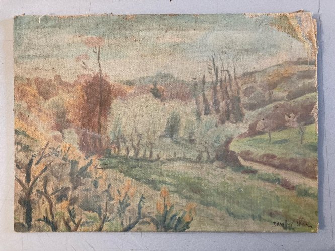 Peinture Huile carton Jean DREYFUS STERN Paysage Post Impressionniste Art