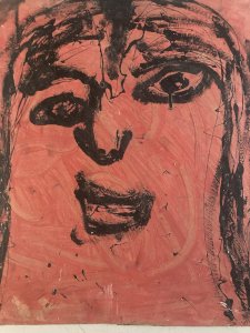 Peinture Huile Carton Portrait Femme Expressionnisme 1980 Art Brut