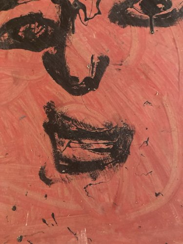 Peinture Huile Carton Portrait Femme Expressionnisme 1980 Art Brut