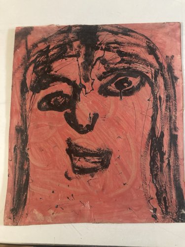 Peinture Huile Carton Portrait Femme Expressionnisme 1980 Art Brut