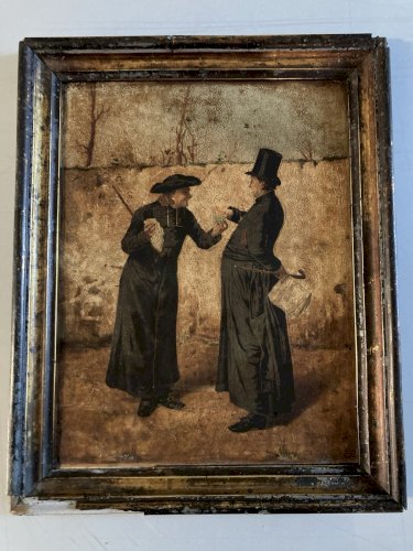 Peinture Huile Carton Portrait XIXe Homme Prêtre 1880 A Identifier Ancien