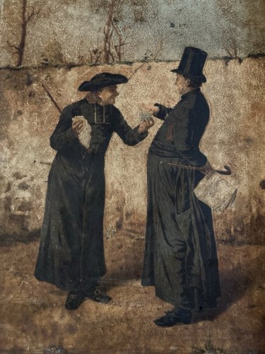 Peinture Huile Carton Portrait XIXe Homme Prêtre 1880 A Identifier Ancien