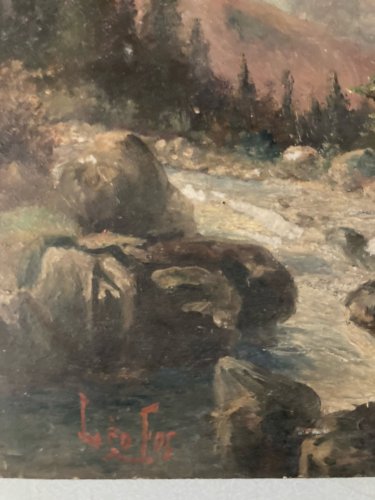Peinture Huile Carton Riviere Montagne Post Impressionniste Art Ancien