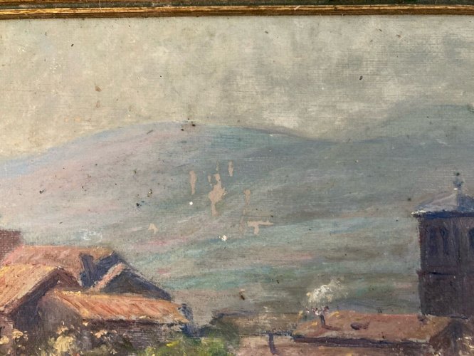 Peinture Huile Carton Village Post Impressionniste Impressionnisme Ancien
