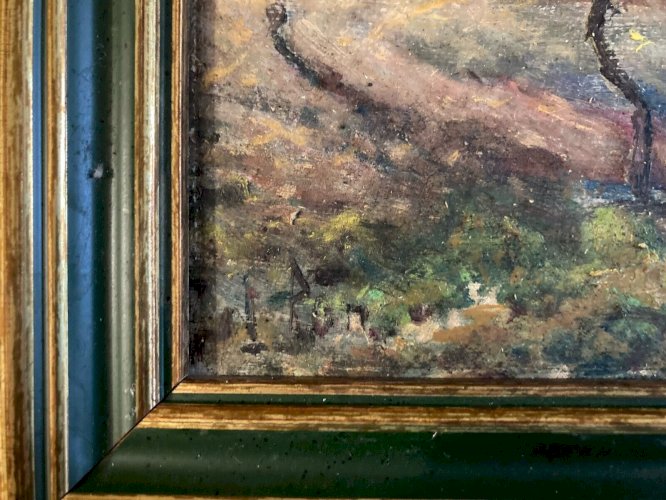 Peinture Huile Carton Village Post Impressionniste Impressionnisme Ancien