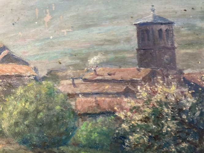 Peinture Huile Carton Village Post Impressionniste Impressionnisme Ancien