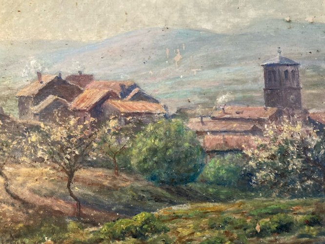Peinture Huile Carton Village Post Impressionniste Impressionnisme Ancien