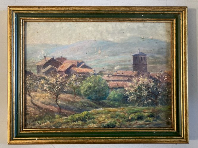 Peinture Huile Carton Village Post Impressionniste Impressionnisme Ancien