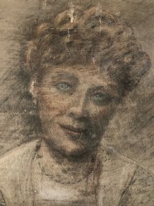 Peinture Huile Et Crayon panneau bois femme 1920 Ancien À Identifier Grattage