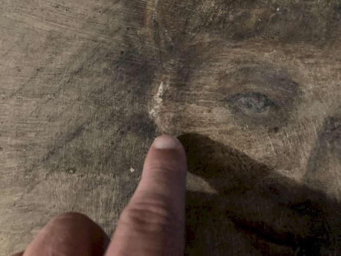 Peinture Huile Et Crayon panneau bois femme 1920 Ancien À Identifier Grattage