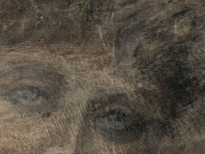 Peinture Huile Et Crayon panneau bois femme 1920 Ancien À Identifier Grattage
