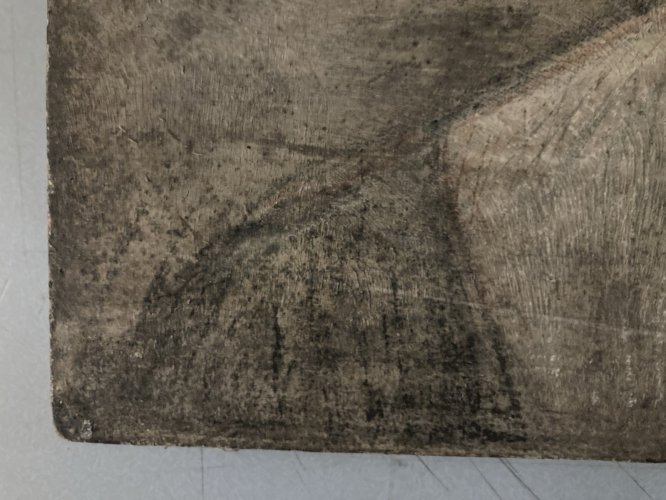 Peinture Huile Et Crayon panneau bois femme 1920 Ancien À Identifier Grattage