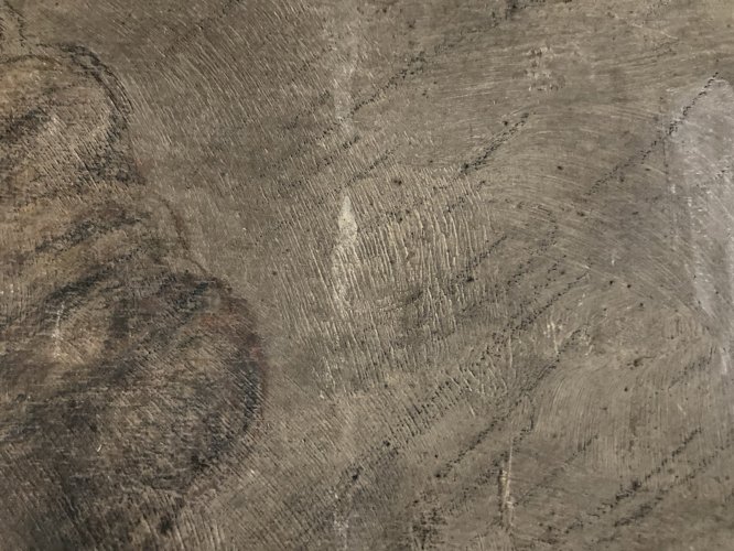 Peinture Huile Et Crayon panneau bois femme 1920 Ancien À Identifier Grattage