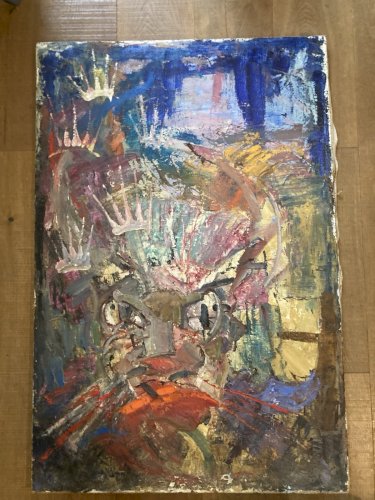 Peinture Huile Félin Tigre Painting 1960 Expressionniste Expressionnisme Art Old