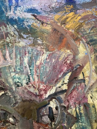 Peinture Huile Félin Tigre Painting 1960 Expressionniste Expressionnisme Art Old