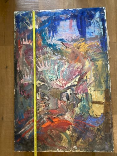 Peinture Huile Félin Tigre Painting 1960 Expressionniste Expressionnisme Art Old