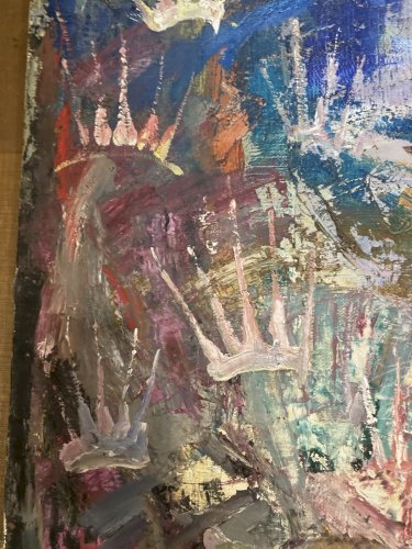 Peinture Huile Félin Tigre Painting 1960 Expressionniste Expressionnisme Art Old