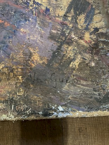 Peinture Huile Félin Tigre Painting 1960 Expressionniste Expressionnisme Art Old