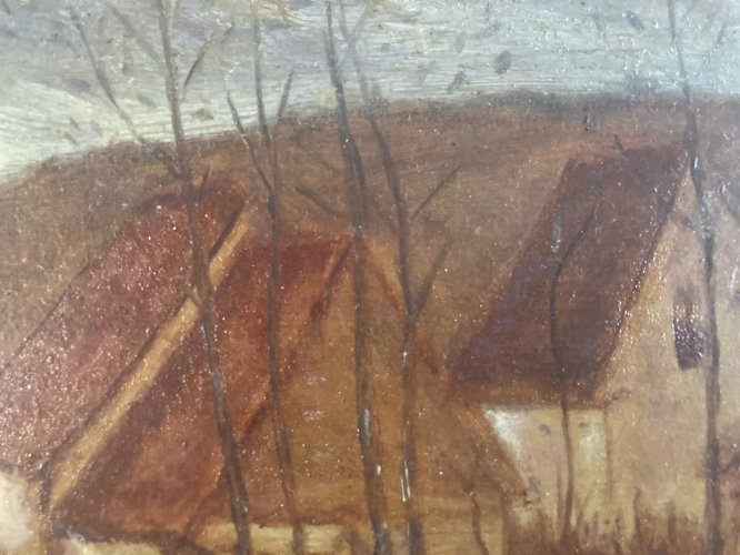 Peinture Huile Panneau 1940 Paysage Maison À Identifier Art Ancien