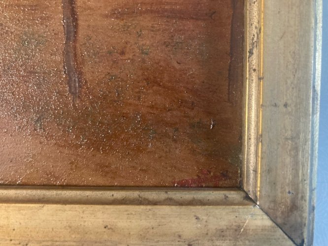 Peinture Huile Panneau 1940 Paysage Maison À Identifier Art Ancien