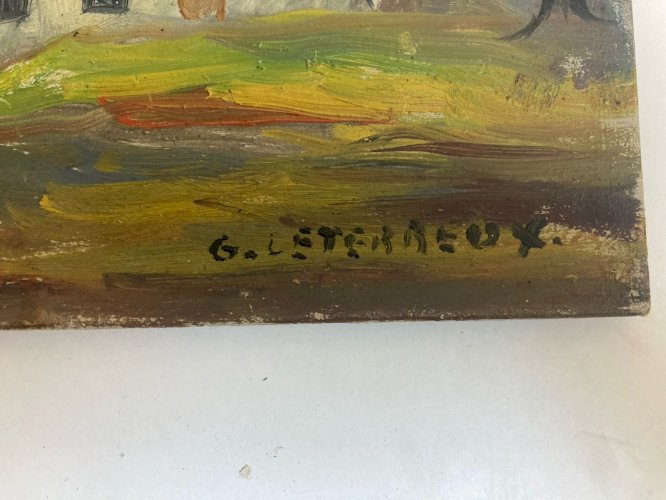 Peinture Huile Panneau 1950 Église Fourneville Expressionniste Expressionnisme