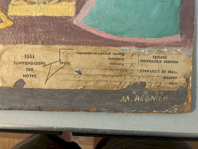 Peinture Huile Panneau Art Brut 1954 Salon Des Indépendants Naif Regnier Ancien