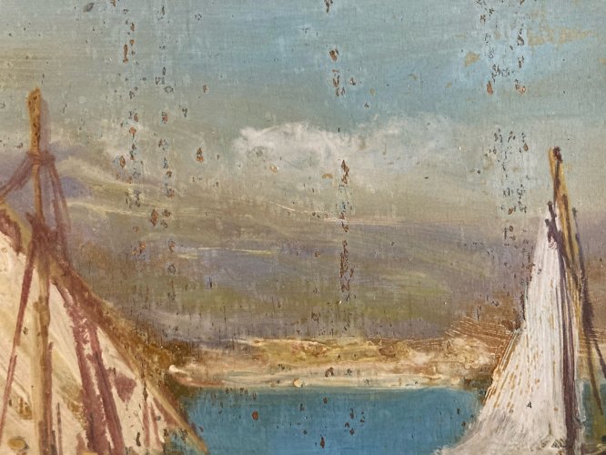 Peinture Huile Panneau Bois 1950 Mer Méditerranée Baie De Naples Vesuve