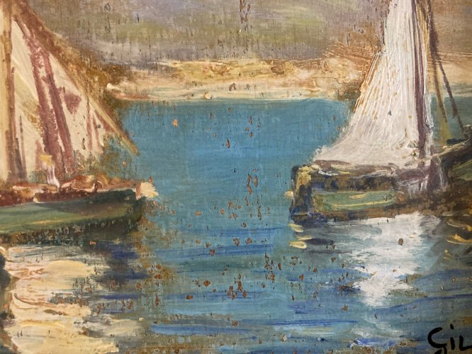 Peinture Huile Panneau Bois 1950 Mer Méditerranée Baie De Naples Vesuve