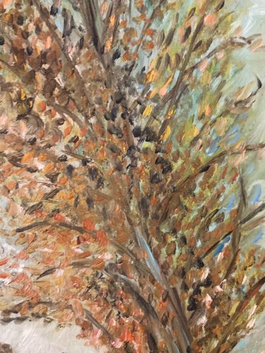 peinture huile panneau bois 1950 paysage  Village post impressionniste Art
