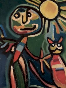 oil painting wood panel Fauvism Expressionist 1950 Outsider Art