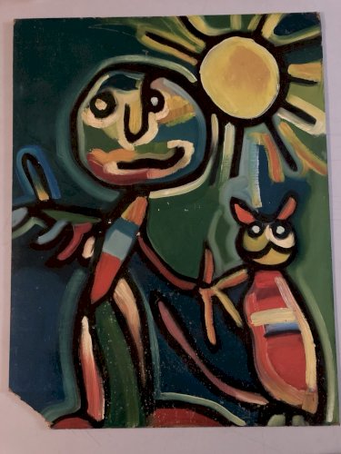 peinture huile panneau Bois Expressionnisme Fauve Expressionniste 1950 Art Brut