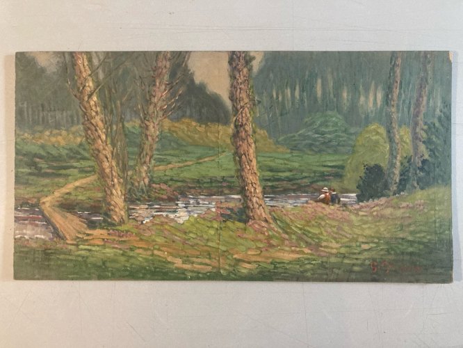 peinture huile panneau bois pointillisme Pointilliste Impressionniste Art