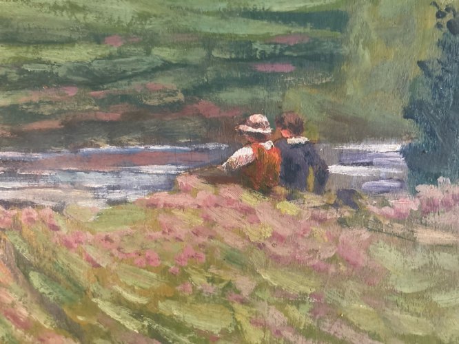 peinture huile panneau bois pointillisme Pointilliste Impressionniste Art