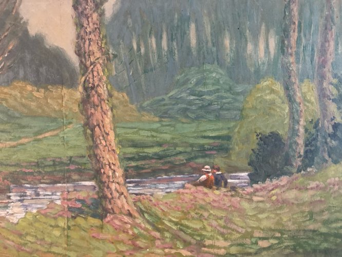 peinture huile panneau bois pointillisme Pointilliste Impressionniste Art