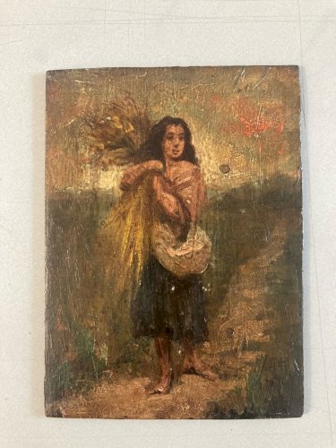 peinture huile panneau bois portrait impressionniste femme À La Gerbe De Blé Art