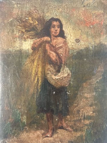 peinture huile panneau bois portrait impressionniste femme À La Gerbe De Blé Art