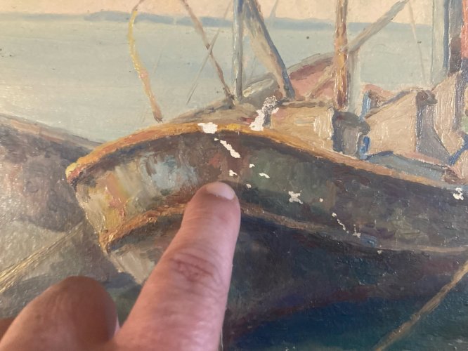 Peinture Huile Panneau Carton Hsp Debut XXe Port Mer Bateau Océan Art