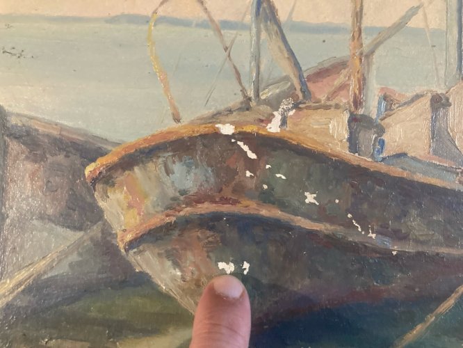 Peinture Huile Panneau Carton Hsp Debut XXe Port Mer Bateau Océan Art