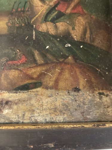 Peinture Huile Panneau Fer Metal Plaque Saint Acacio Religion Ex Voto? Art