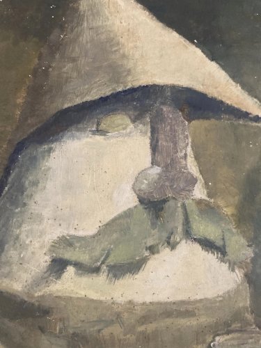 Peinture Huile Panneau Œuf Coquetier Coque Surréaliste Surréalisme 1950 Ancien