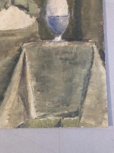 Peinture Huile Panneau Œuf Coquetier Coque Surréaliste Surréalisme 1950 Ancien