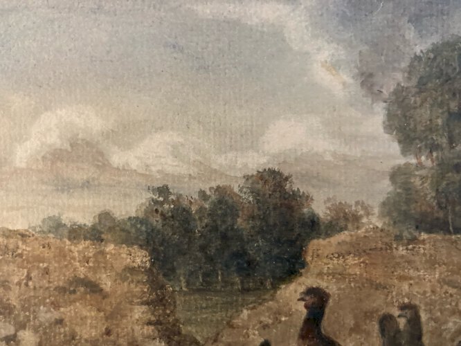 Peinture Huile Papier 1850 Poule Ferme Basse-cour Charles DE LAREMBERGUES