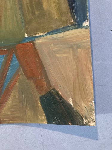 Peinture Huile Papier Abstrait Abstraction 1980 Art Paysage Cubisme