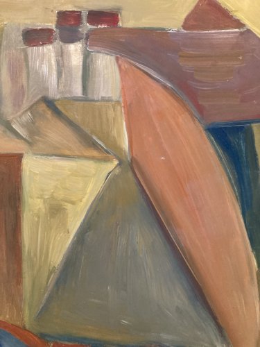 Peinture Huile Papier Abstrait Abstraction 1980 Art Paysage Cubisme