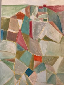 Peinture Huile Papier Abstrait Abstraction 1980 Paysage Art Cubisme