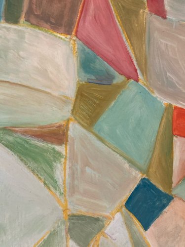 Peinture Huile Papier Abstrait Abstraction 1980 Paysage Art Cubisme